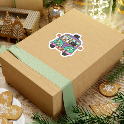 Cute Cat and Panda Van Stickers, Kawaii Animal Decor, Laptop Stickers, Gift for Cat Lovers, Flower Power Design