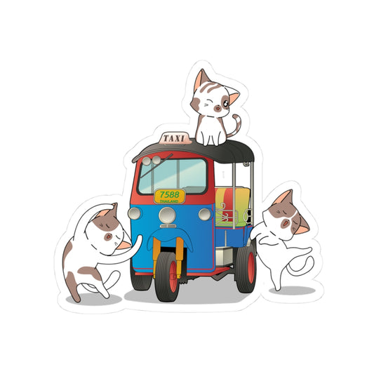 Playful Cat Taxi Stickers, Cute Animal Decals, Laptop Stickers, Cat Lover Gifts, Fun Home Decor
