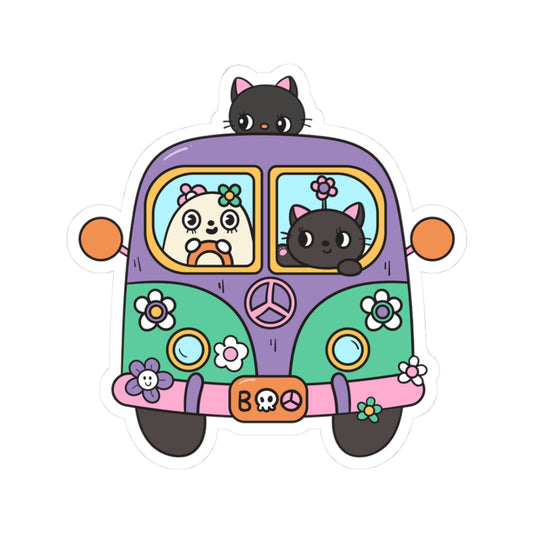 Cute Cat and Panda Van Stickers, Kawaii Animal Decor, Laptop Stickers, Gift for Cat Lovers, Flower Power Design