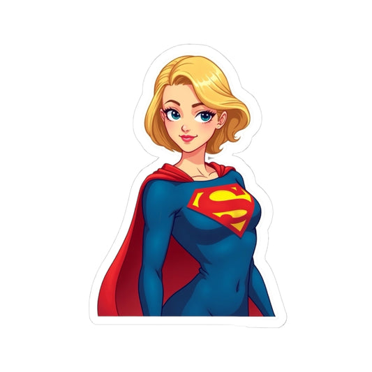Heroic Supergirl Kiss-Cut Stickers, Cartoon Stickers, Laptop Decals, Superhero Decor, Gift for Comic Fans, Kids Room Decor