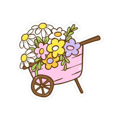 Floral Wheelbarrow Kiss-Cut Stickers | Cute Floral Decals for Scrapbooking, Laptop, Water Bottle, Gifts, Decor