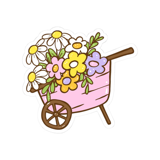 Floral Wheelbarrow Kiss-Cut Stickers | Cute Floral Decals for Scrapbooking, Laptop, Water Bottle, Gifts, Decor