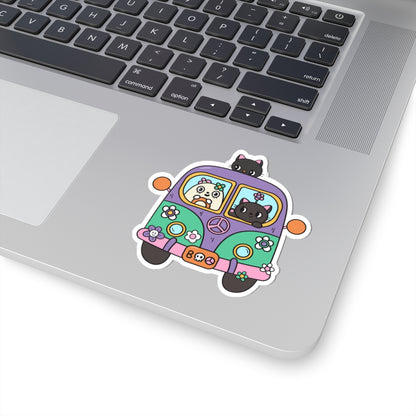 Cute Cat and Panda Van Stickers, Kawaii Animal Decor, Laptop Stickers, Gift for Cat Lovers, Flower Power Design