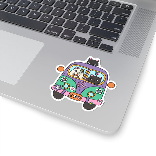Cute Cat and Panda Van Stickers, Kawaii Animal Decor, Laptop Stickers, Gift for Cat Lovers, Flower Power Design