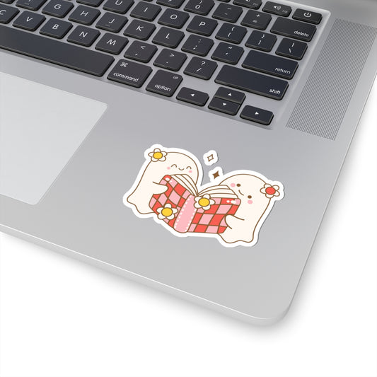 Cute Book-Loving Ghost Kiss-Cut Stickers, Perfect for Journals, Laptops, Scrapbooking, Gifts, Book Lovers