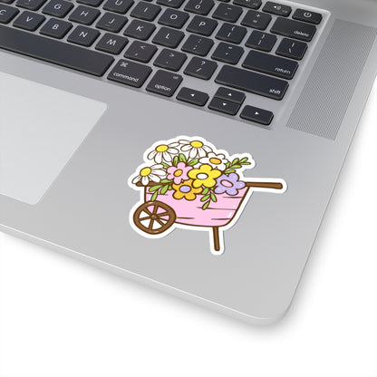 Floral Wheelbarrow Kiss-Cut Stickers | Cute Floral Decals for Scrapbooking, Laptop, Water Bottle, Gifts, Decor