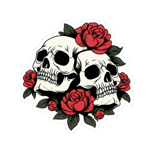 Skull Roses Kiss-Cut Stickers | Gothic Decor, Aesthetic Art, Laptop Stickers, Vintage Tattoo Style, Gifts for Her